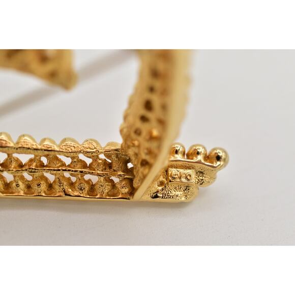 Fernando Originals Vintage Heart Pin Brooch Textured Chunky Gold FO Signed BinBI - Picture 11 of 12